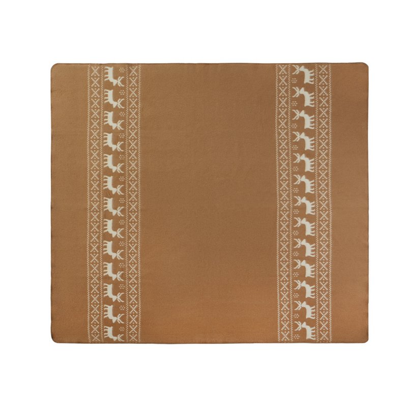 Tæppe af merinould med rensdyr dekorationer - beige-brun, 200x210 cm