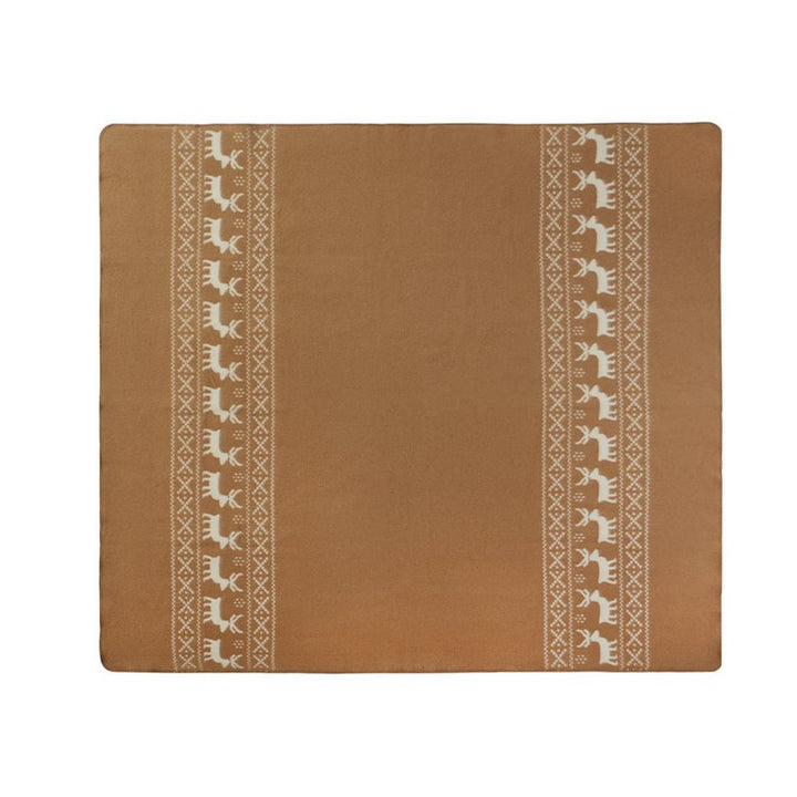 Tæppe af merinould med rensdyr dekorationer - beige-brun, 200x210 cm