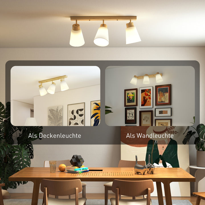 LED loftlampe 40W, loftlampe med dobbelt montering og 90° justerbare hoveder med 3 E27-fatninger, naturtræ