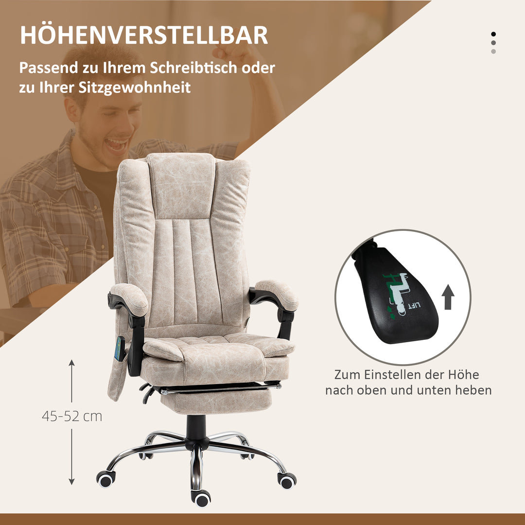 Kontorstol med massagefunktion, ergonomisk skrivebordsstol med lænefunktion, varmefunktion, sidelomme, cremehvid