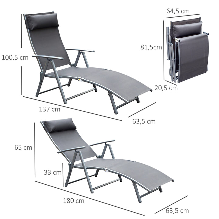 Sammenklappelig liggestol/strandstol med hynde, liggestol med 7-positioners justerbar ryglæn, havestol/afslappende liggestol/havestol, lasteevne op til 165 kg, til have, ferie, udendørs, strand, pool, grå