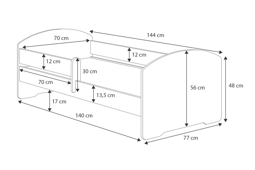 Børneseng Luk 140x70 med skuffe - Prinsesse i en krone