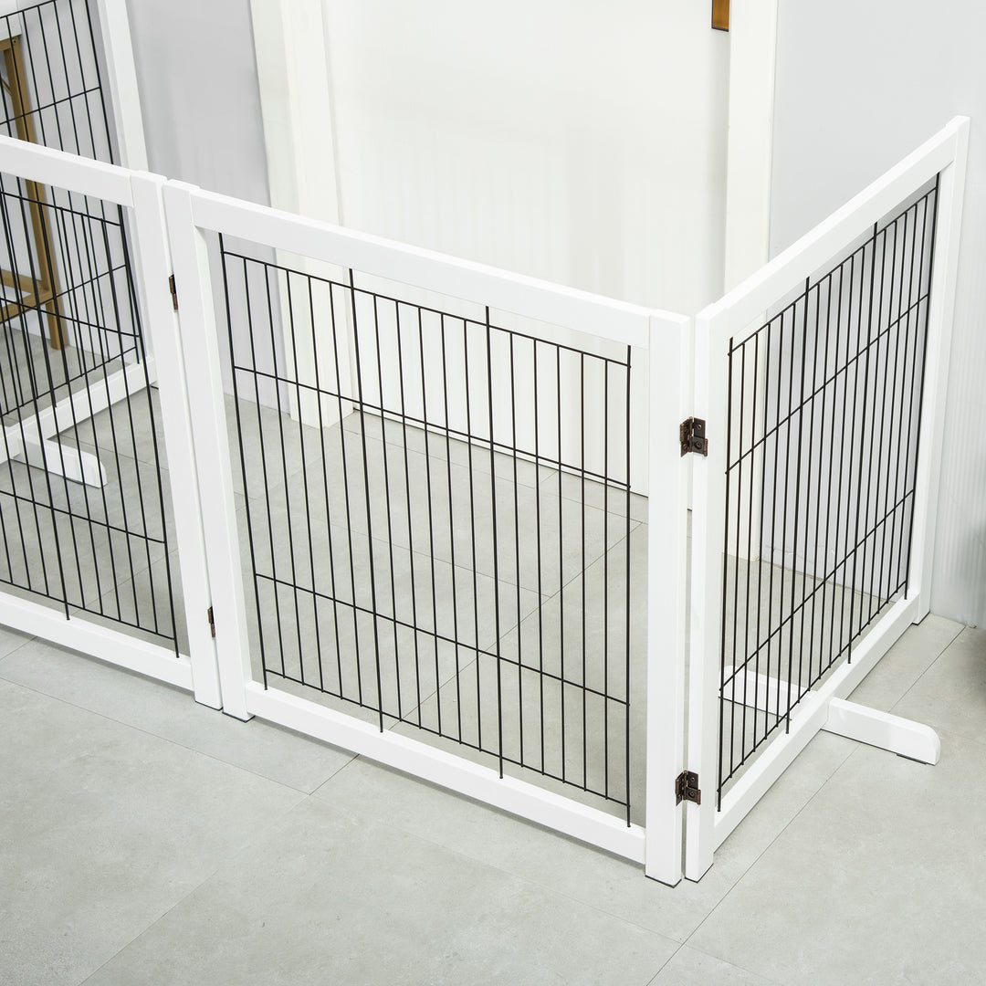 Hundegitter træ hundegitter sikkerhedslåge tovejs foldbart stål hvid 305 x 35,5 x 82 cm
