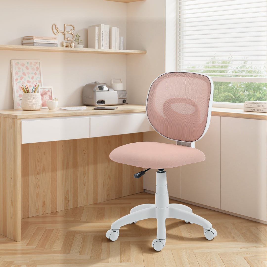 Ergonomisk kontorstol med C-formet rygstøtte, højdejusterbar, pink