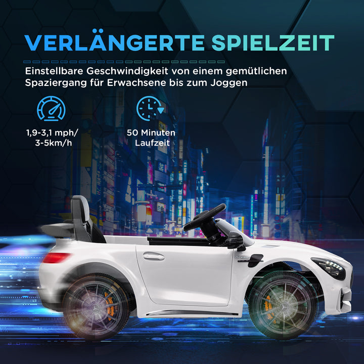 Elektrisk børnebil, Mercedes, 3-5 km/t, fjernbetjening, lys og musik, hvid
