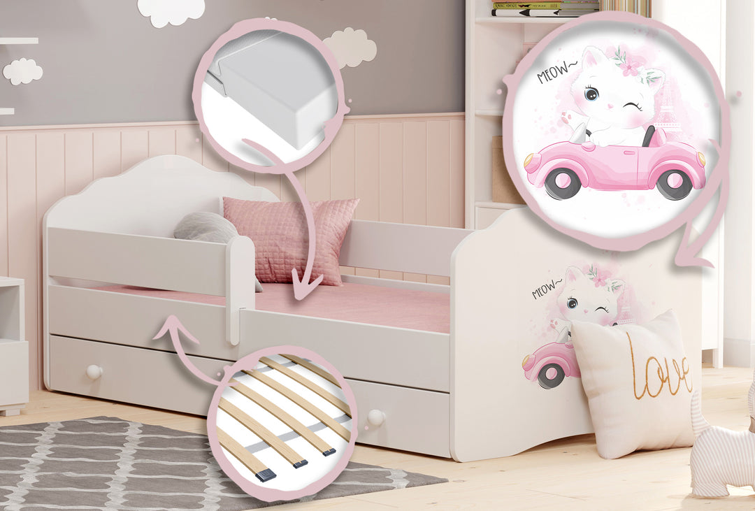 Wave børneseng 140x70 med skuffe - Kat