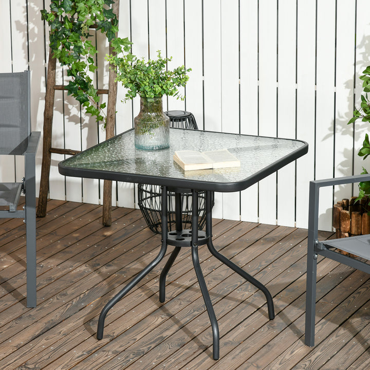 Aftageligt havebord i metal, 76x76 cm, vejrbestandigt balkonbord med parasolhul, skridsikkert, sort