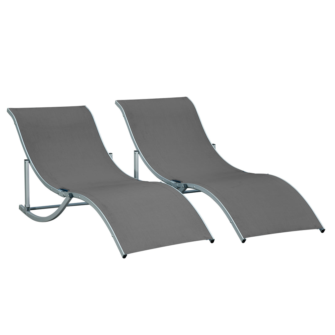 Sæt med 2 liggestole, havestole, stofstole, ergonomiske lænestole, aluminium, Texteline, mørkegrå, 165 x 61 x 63 cm