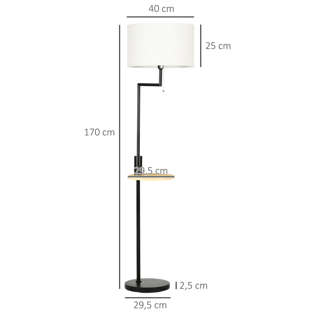Gulvlampe med hylde, gulvlampe, kædetalje, e 27, 40 w, bambus, natur + sort