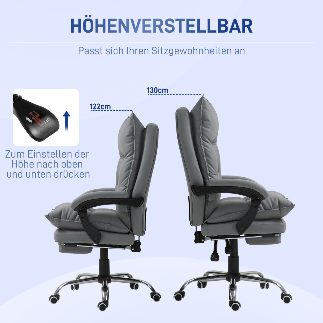 Ergonomisk kontorstol, justerbar sædehøjde, lænelæn, kunstlæder, mørkegrå