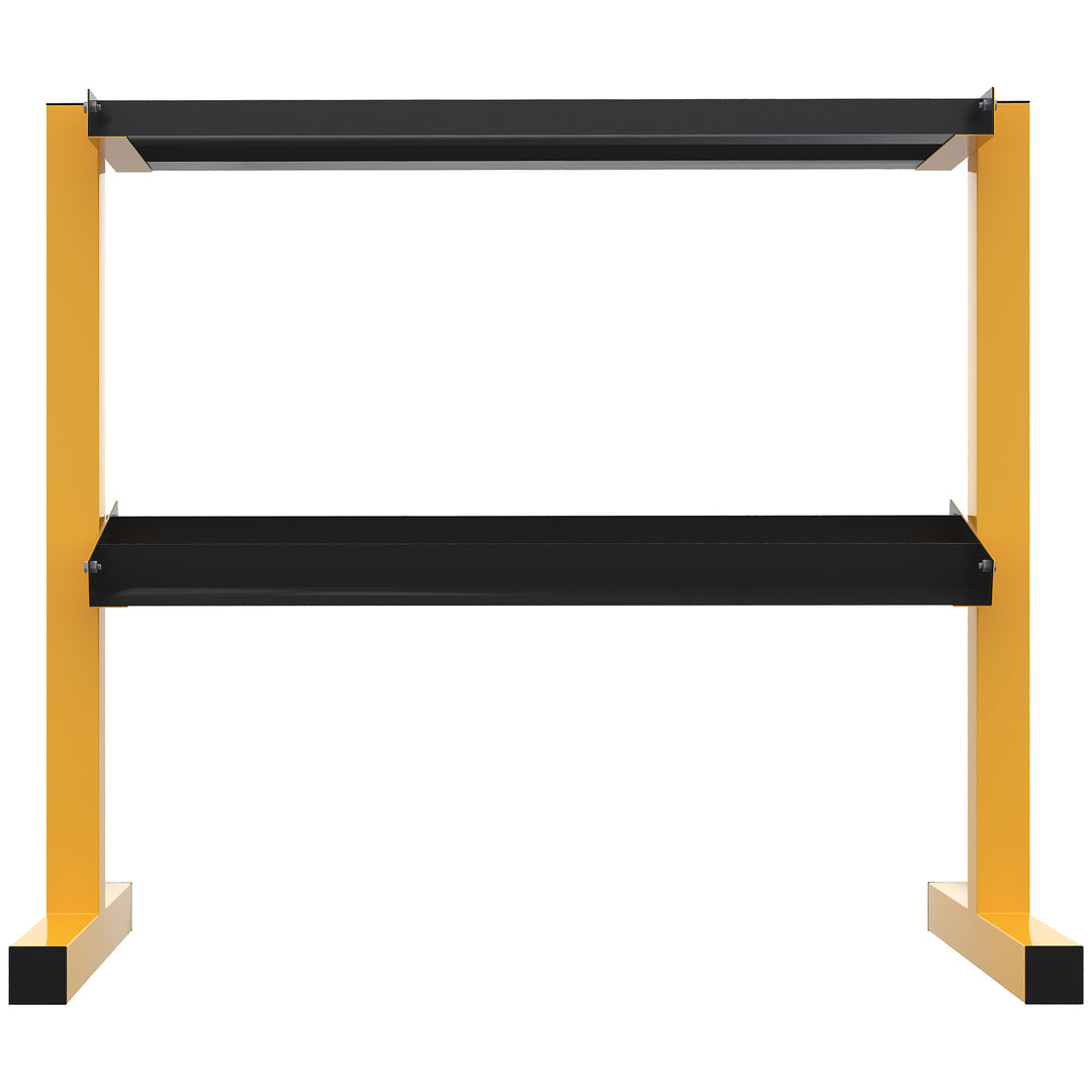 Håndvægtstativ til håndvægte, op til 270 kg, 2 hylder, stålramme, gul, 92,5 x 50,5 x 80,5 cm