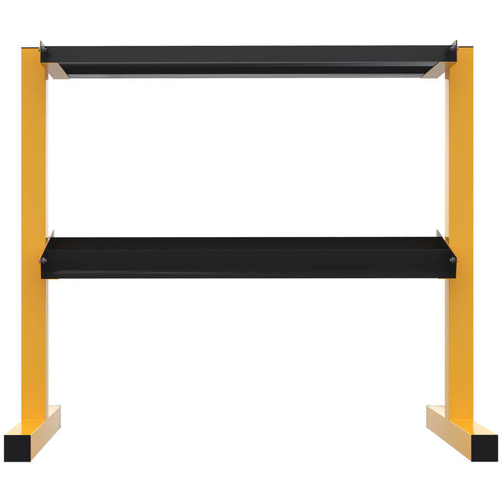 Håndvægtstativ til håndvægte, op til 270 kg, 2 hylder, stålramme, gul, 92,5 x 50,5 x 80,5 cm