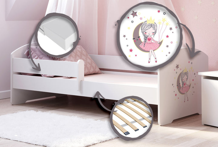 LUK børneseng 160x80 med gelænder - Sovende prinsesse