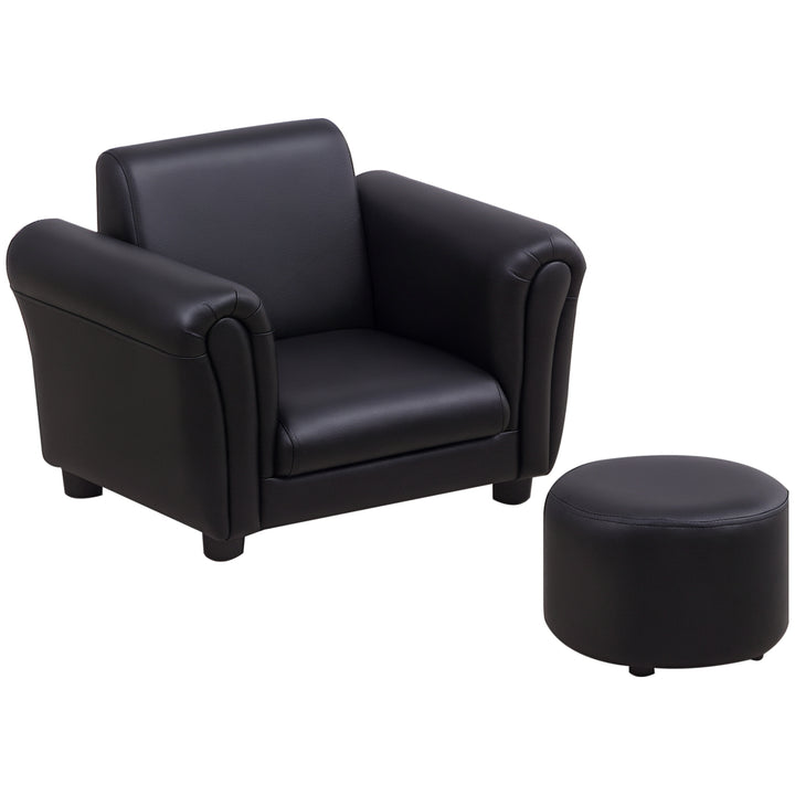 Børnelænestol med fodskammel, børnesofa, børnesofa, minisofa til 1,5-3 år gamle børn, børnemøbler, træ, sort, 54 x 42 x 41 cm