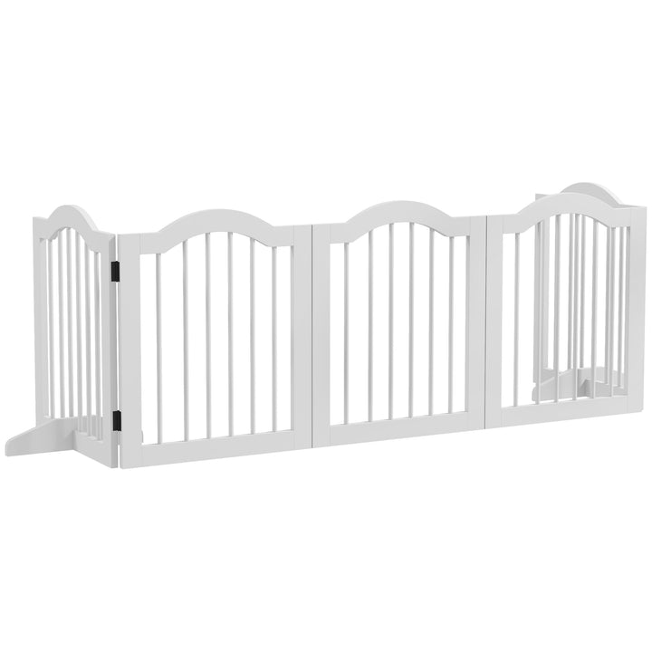 Hundegitter, 5 paneler, foldbar, fleksibel, massivt træ/mdf, 254,5 x 29,5 x 61 cm, hvid