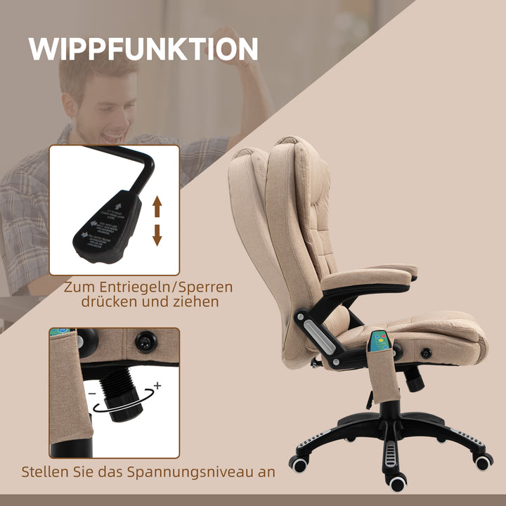 Massagestol med varmefunktion, ergonomisk skrivebordsstol, højdejusterbar, 68l x 72b x 110-120 cm, brun