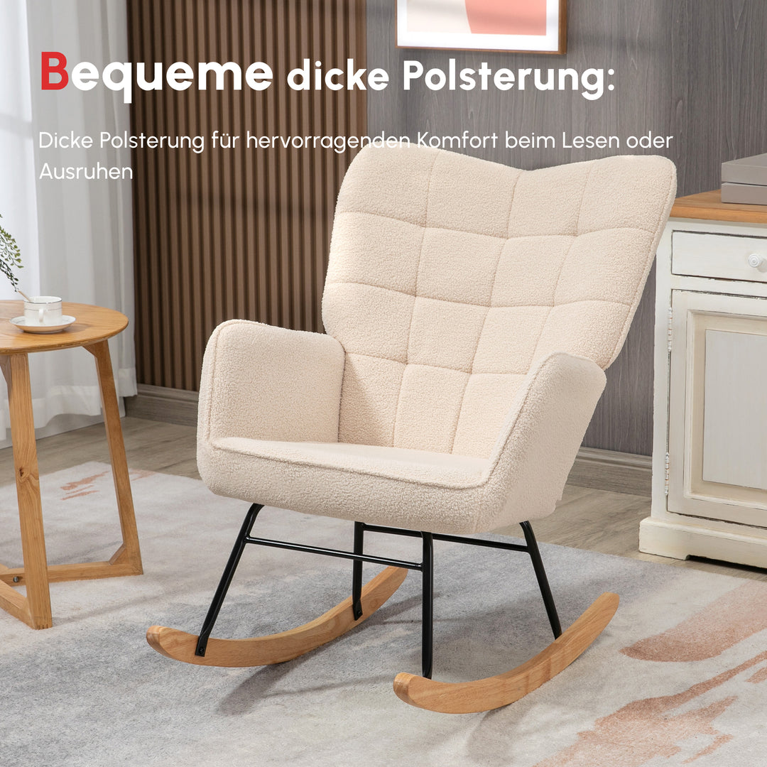 Retro gyngestol, massivt træ, lænestol, afslappende lænestol, 98 cm x 71 cm x 101 cm, beige