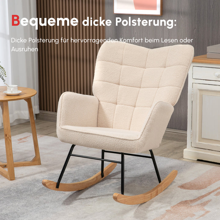 Retro gyngestol, massivt træ, lænestol, afslappende lænestol, 98 cm x 71 cm x 101 cm, beige