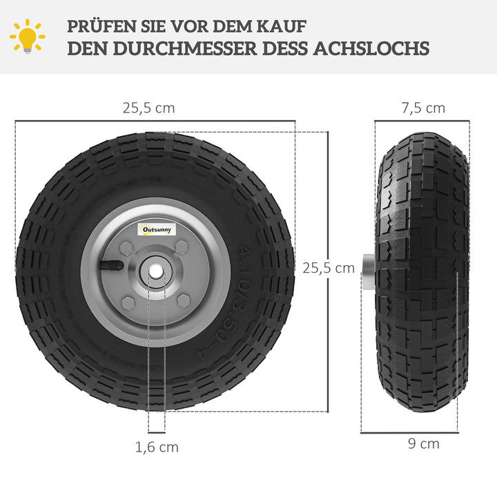 Trillebørhjul, sæt med 4, reservehjul, 80 kg, Ø 255 mm, massivt gummidæk med slange, kuglelejer, sort