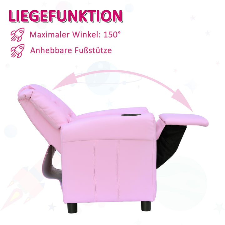 Børnesofa, børnelænestol med fodstøtte, armlæn, kopholdere, justerbar ryglæn, chaiselong, børnesofa, lænestol, børnesofa til 3-6-årige drenge og piger, pink