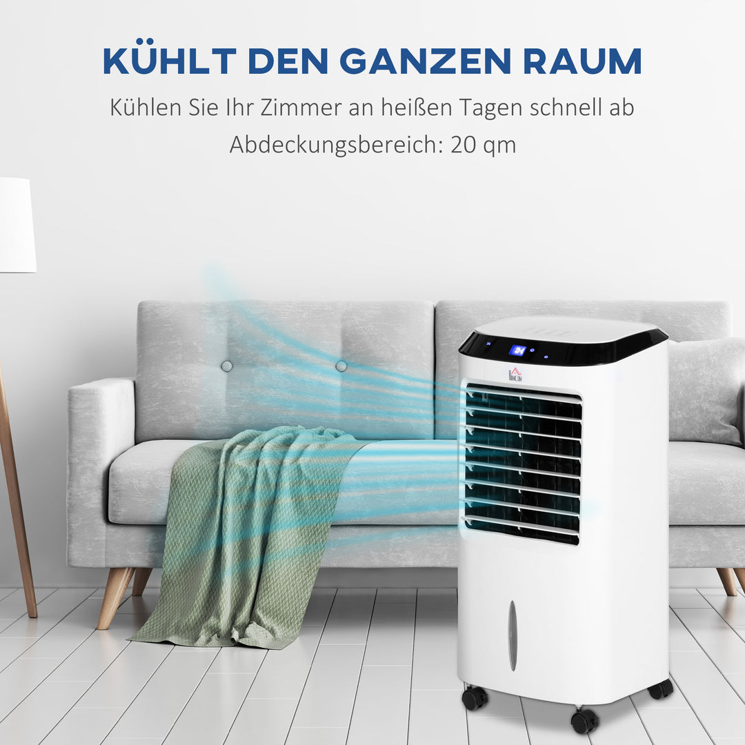 Bærbar luftkøler, 3-i-1 fordampningskøler, luftfugter, ventilator, 10L luftkøler med fjernbetjening, LED-berøringspanel, 3 hastigheder, timer, oscillation, hvid