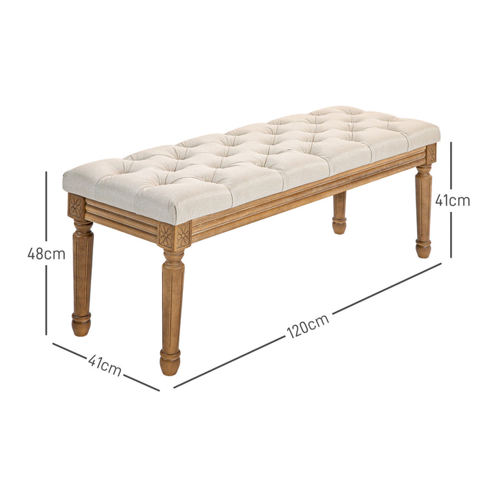 Polstret bænk med knapsyet kant, sengebænk, vintage design, 120x41x48cm, cremehvid