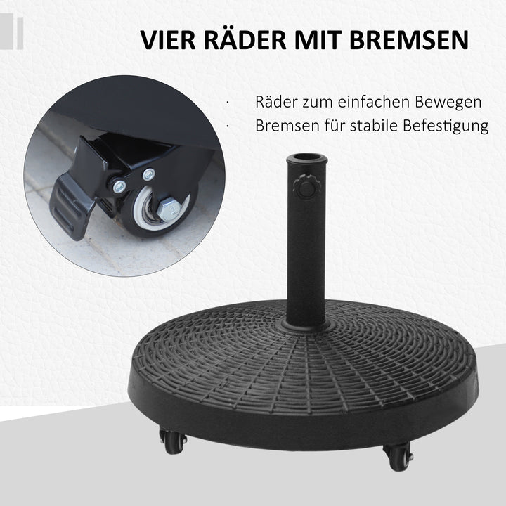 Parasolfod 25 kg, rund med hjul, rottinglook, til parasolstænger med Ø38/48 mm, til have, altan, sort