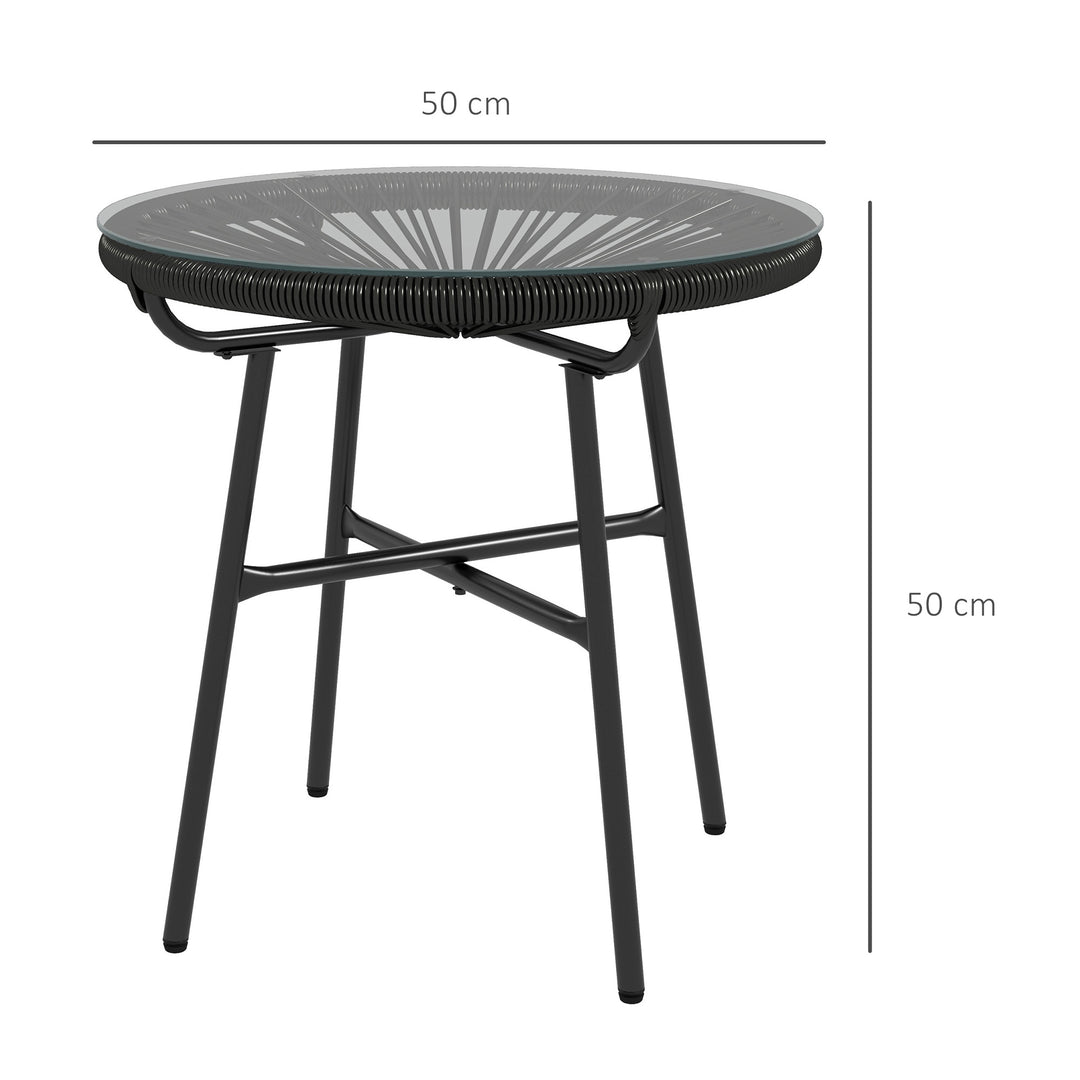 Havebord i bohemestil, udendørs sidebord, PE-rattan, hærdet glas, vejrbestandig, 50 cm x 50 cm x 50 cm, sort