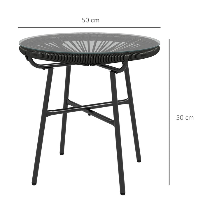 Havebord i bohemestil, udendørs sidebord, PE-rattan, hærdet glas, vejrbestandig, 50 cm x 50 cm x 50 cm, sort