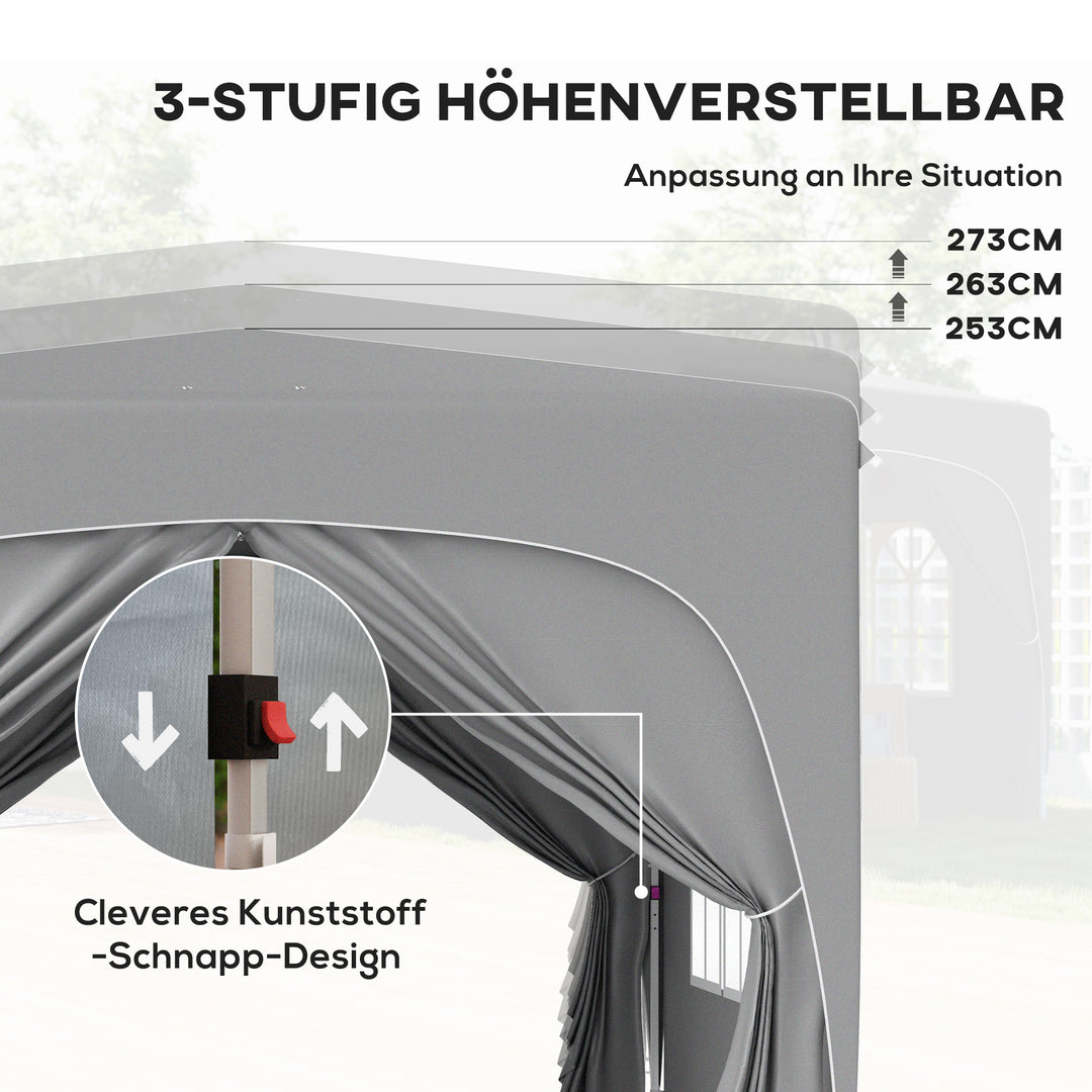 3 x 3 m pavillon, pop-up havetelt med sidevægge og bæretaske, UPF50+, højdejusterbar, sand