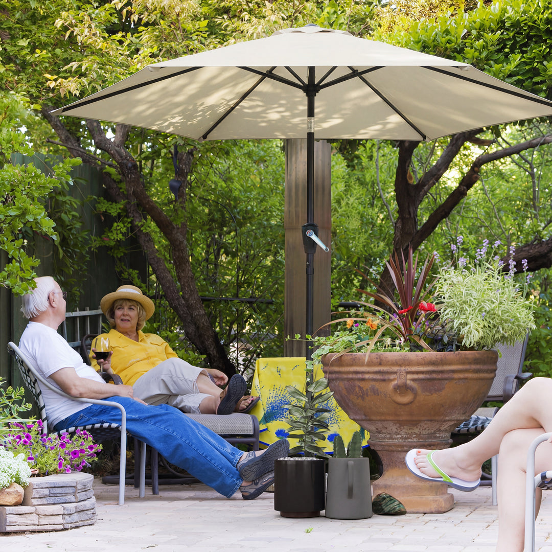 270 cm vipbar parasol, balkonparasol med håndsving, UV 50+, haveparasol, cremehvid