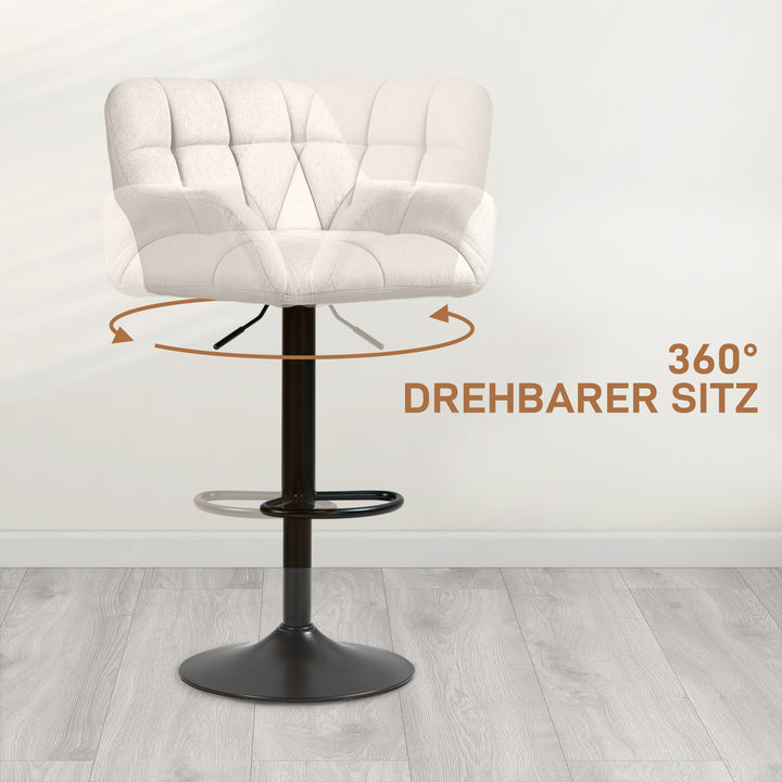 Barstolsæt med 2, retro design, højdejusterbar, kunstlæder, linnedlook, creme + sort