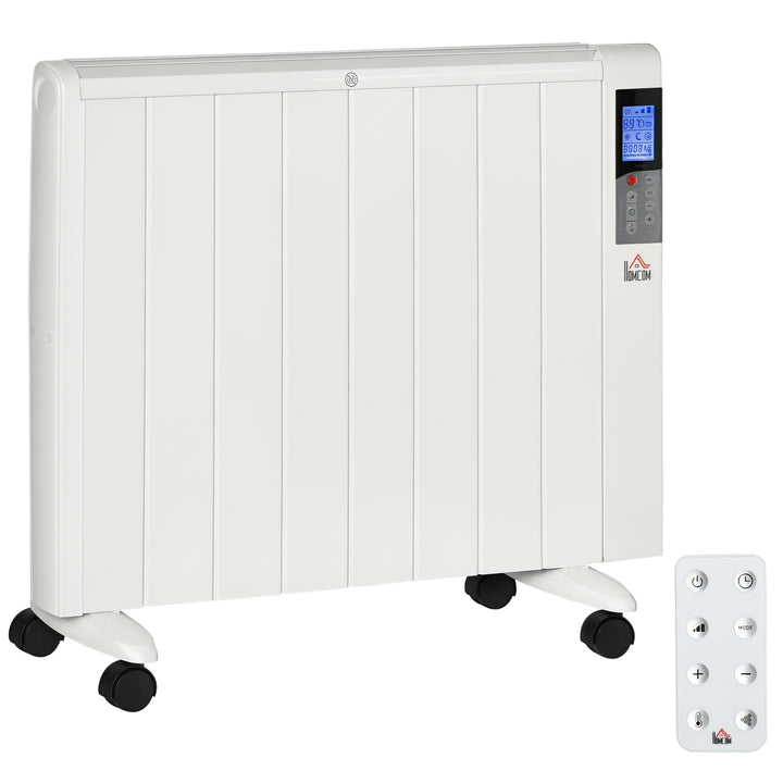 Elektrisk varmelegeme med hjul, 9 forudinstallerede tilstande, vægmonterbar, 5-35°c, hvid, 75 x 7,5 x 58,5 cm