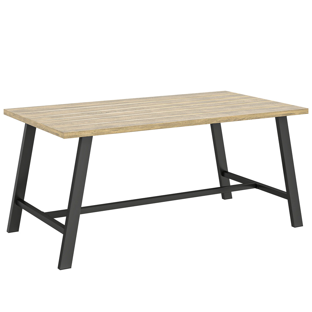 Udendørs sofabord, rektangulært metal sidebord med bordplade i trælook, 100 x 55 cm, brun