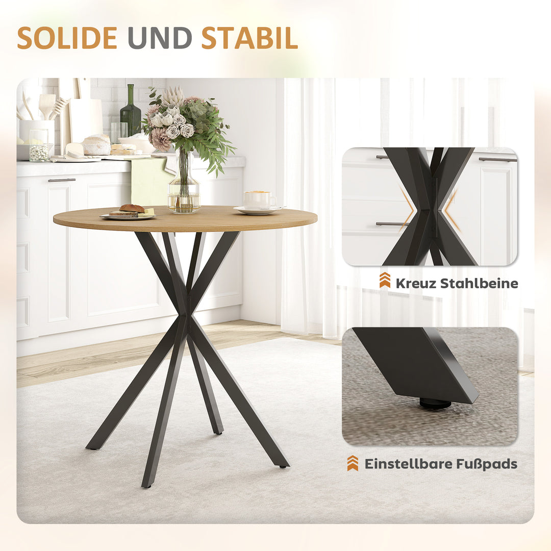 Rundt køkkenbord, 80 cm, kompakt bordplade, spånplade, metal, hvid eg + sort
