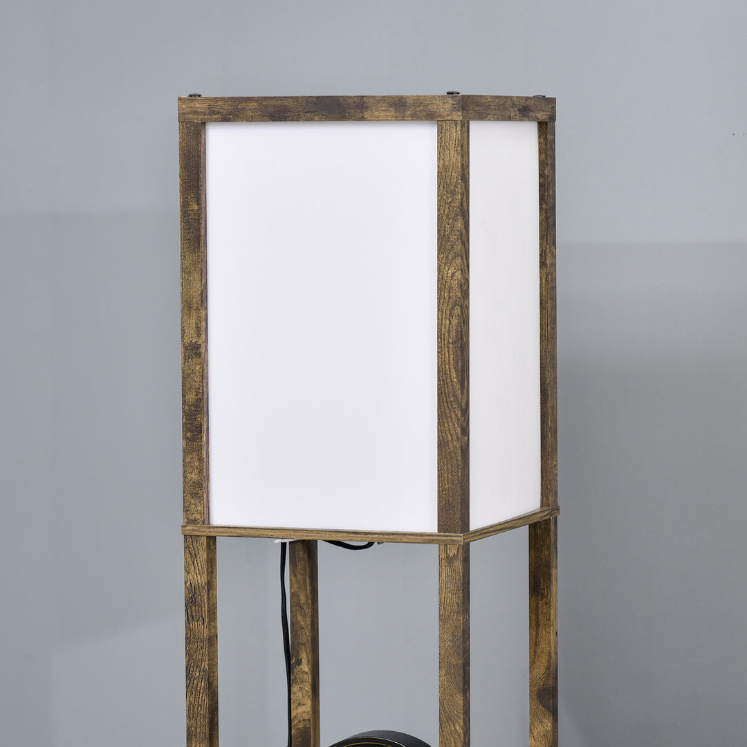Gulvlampe med hylder, træ, 26 x 26 x 160 cm, til stue/soveværelse (pære medfølger ikke)