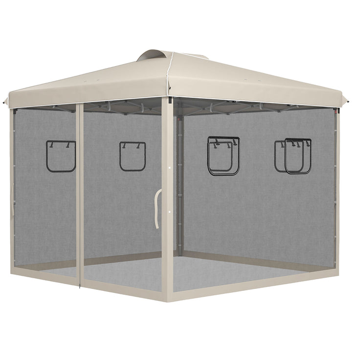 Foldepavillon, højdejusterbar, netgardiner, bæretaske, metalramme, 3 x 3 x 3 m, beige
