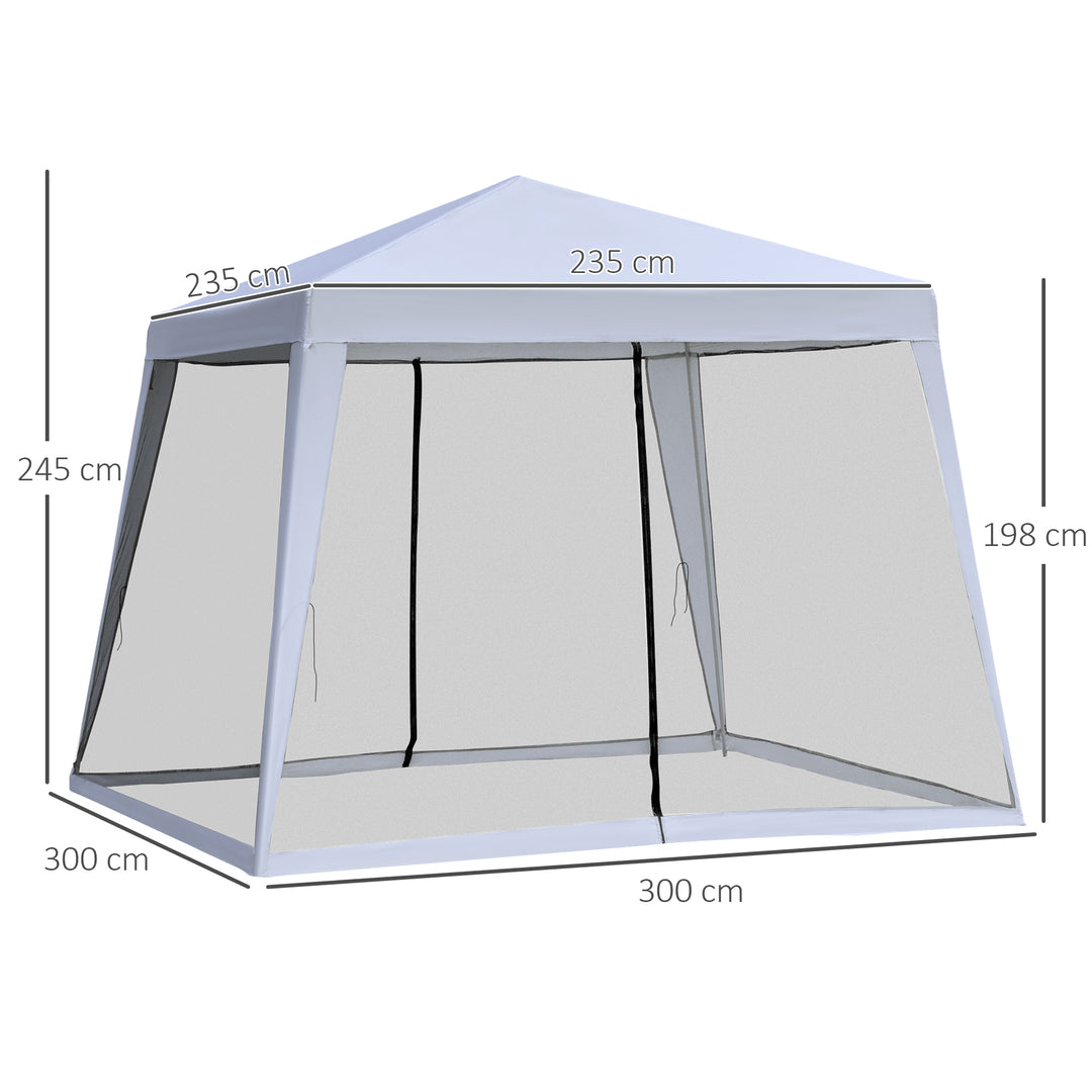 Havepavillon, lysthus, partytelt, vejrbestandigt telt med myggenet, metal + polyester, grå, 3 x 3 m