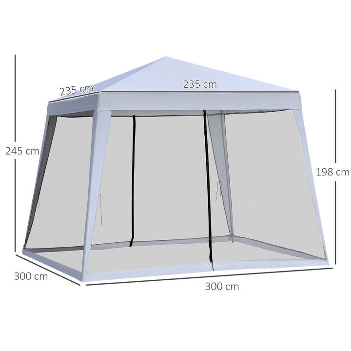 Havepavillon, lysthus, partytelt, vejrbestandigt telt med myggenet, metal + polyester, grå, 3 x 3 m