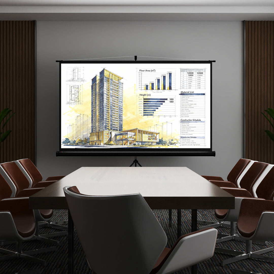 Projektorlærred med stativ 221 x 124 cm 100 tommer 16:9 HD 4K rullelærred
