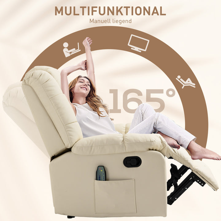 Massagestol, afslappende stol, 8 vibrationspunkter, hvilefunktion, kunstlæder, cremehvid, 94x99x99cm