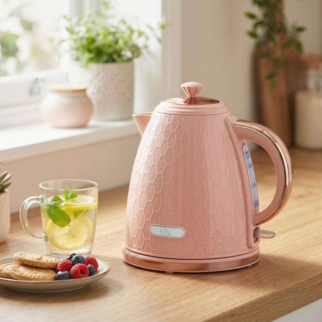 Elkedel, 1,7L, hurtigkogningsfunktion, 2,2kW, ledningsfri med aftageligt antikalkfilter, lyserød