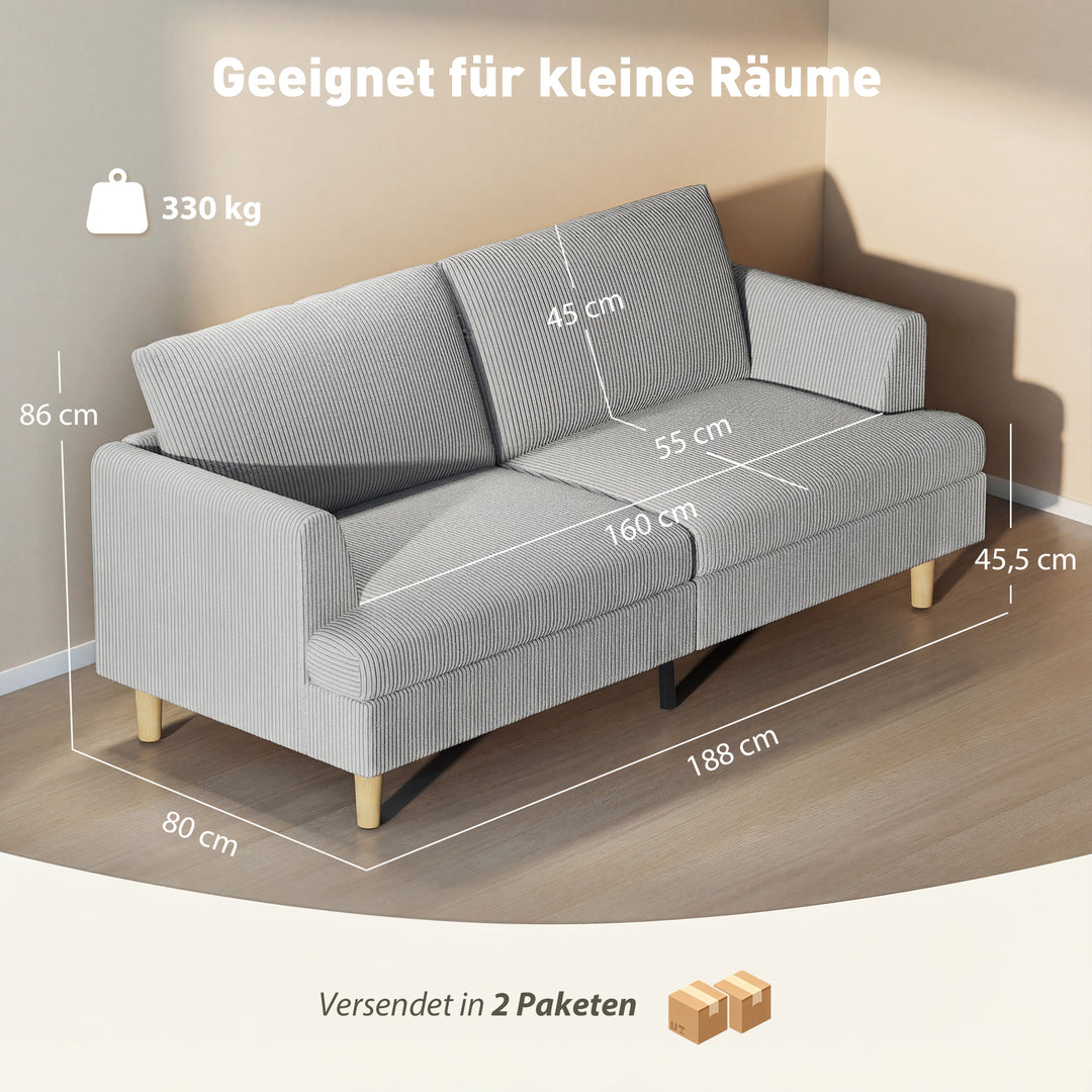3-personers sofa, armlænssofa, polstret sofa med fløjlslook til stue, lysegrå