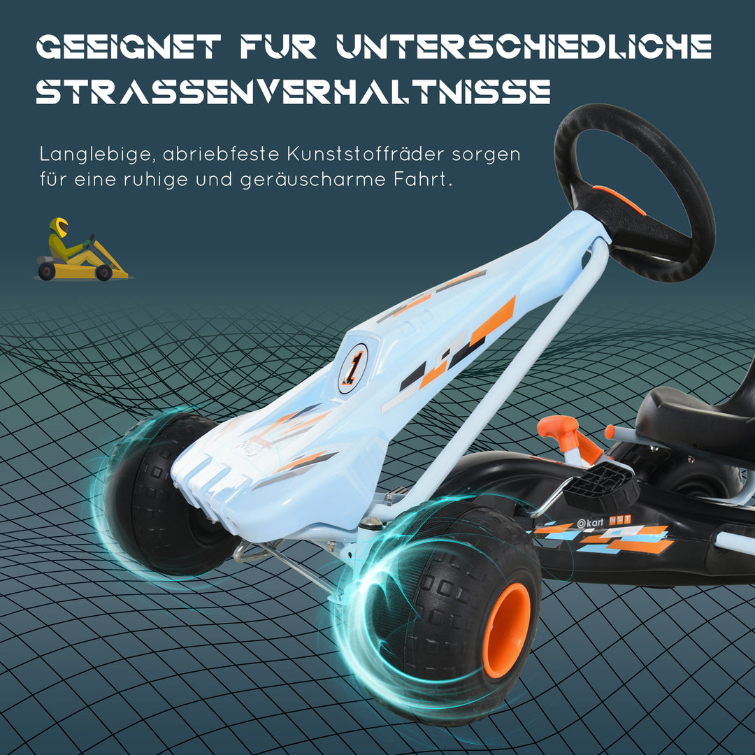 Gokart med håndbremse, justerbart sæde, pedal, frem- og bakgear, kettcar pedalbil, børnebil, børnelegetøj, pedal-gokart til børn fra 3 år, lyseblå