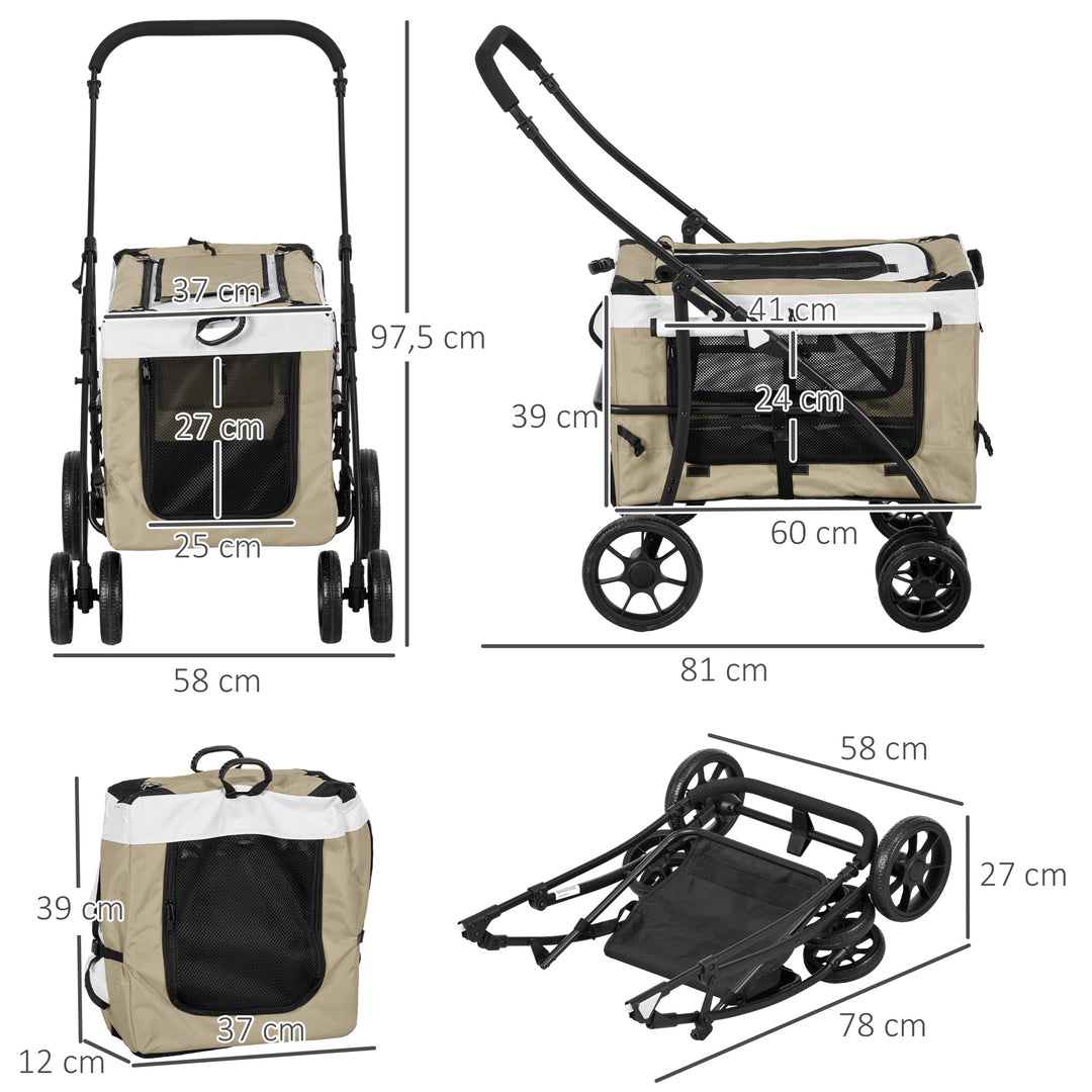 Hundevogn, sammenklappelig, aftagelig kurv, 81 x 58 x 97,5 cm, sort, khaki og hvid