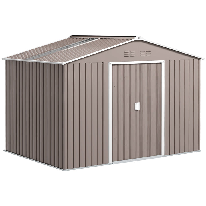 Metalhaveskur med skydedøre og ventilationsvinduer, 277 x 195 x 192 cm, lysegrå