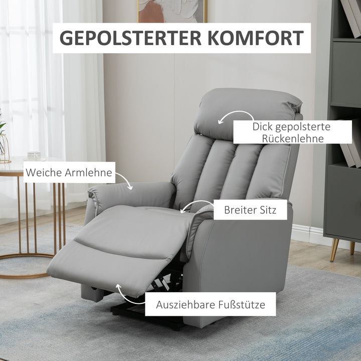 Lænestol tv-stol med kabelfjernbetjening og sidelomme, 80 x 94 x 104 cm, grå