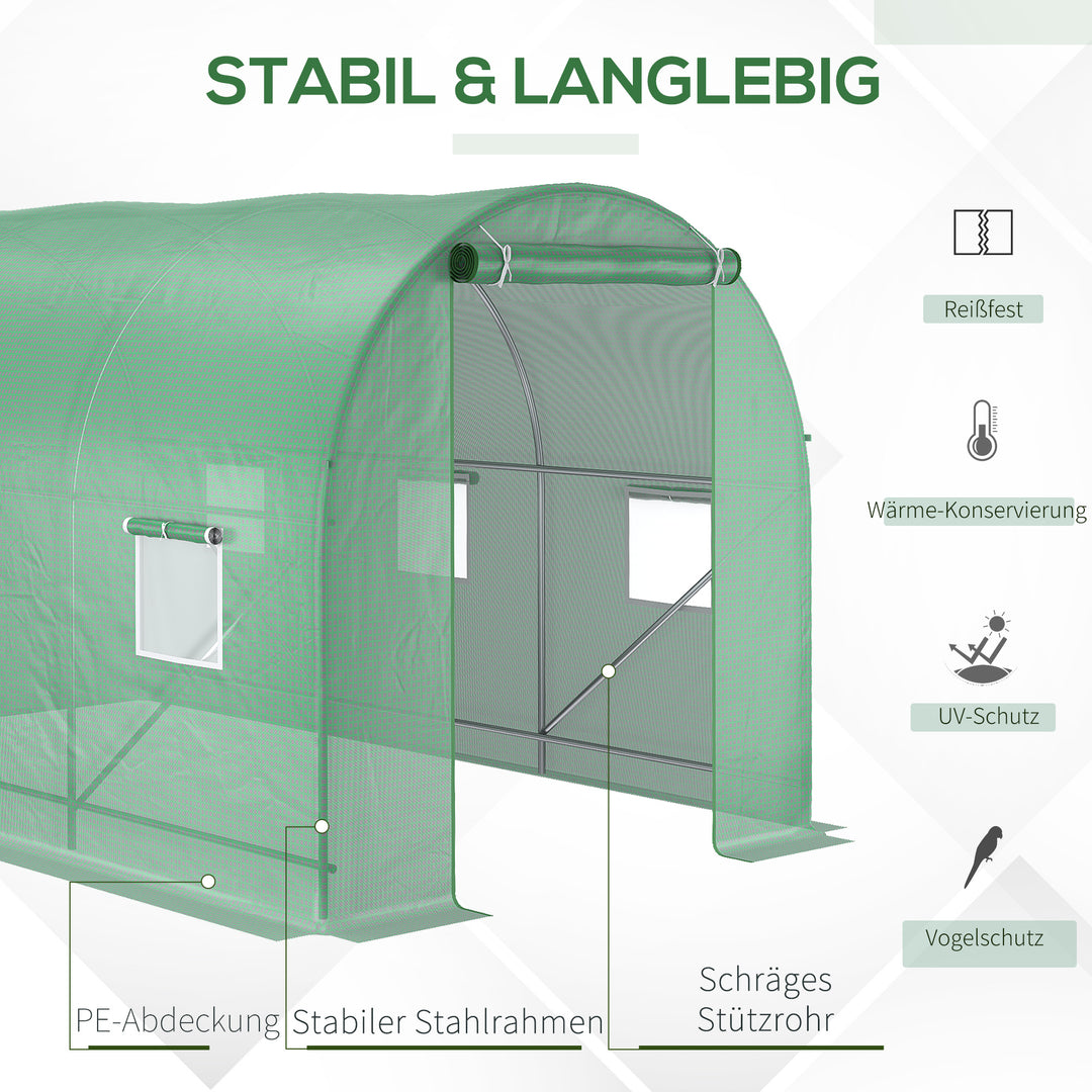 Drivhus 350x200x200cm plastdrivhus til tomathus med dør, 6 vinduer, galvaniseret stålfilmtunnel, pe, stabil drivhusplantetunnel, inklusive jordankre og reb, grøn