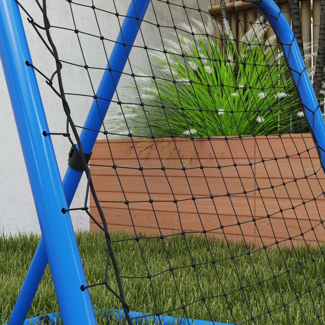 Fodbold reboundernet, foldbart, rebound wall, justerbar i 5 niveauer, metal, 78 x 84 x 65-78 cm, blå
