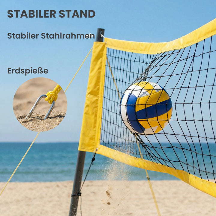 Bærbart volleyballnetsæt med højdejusterbare stålstolper og bæretaske, 950 x 100 x 248 cm, sort